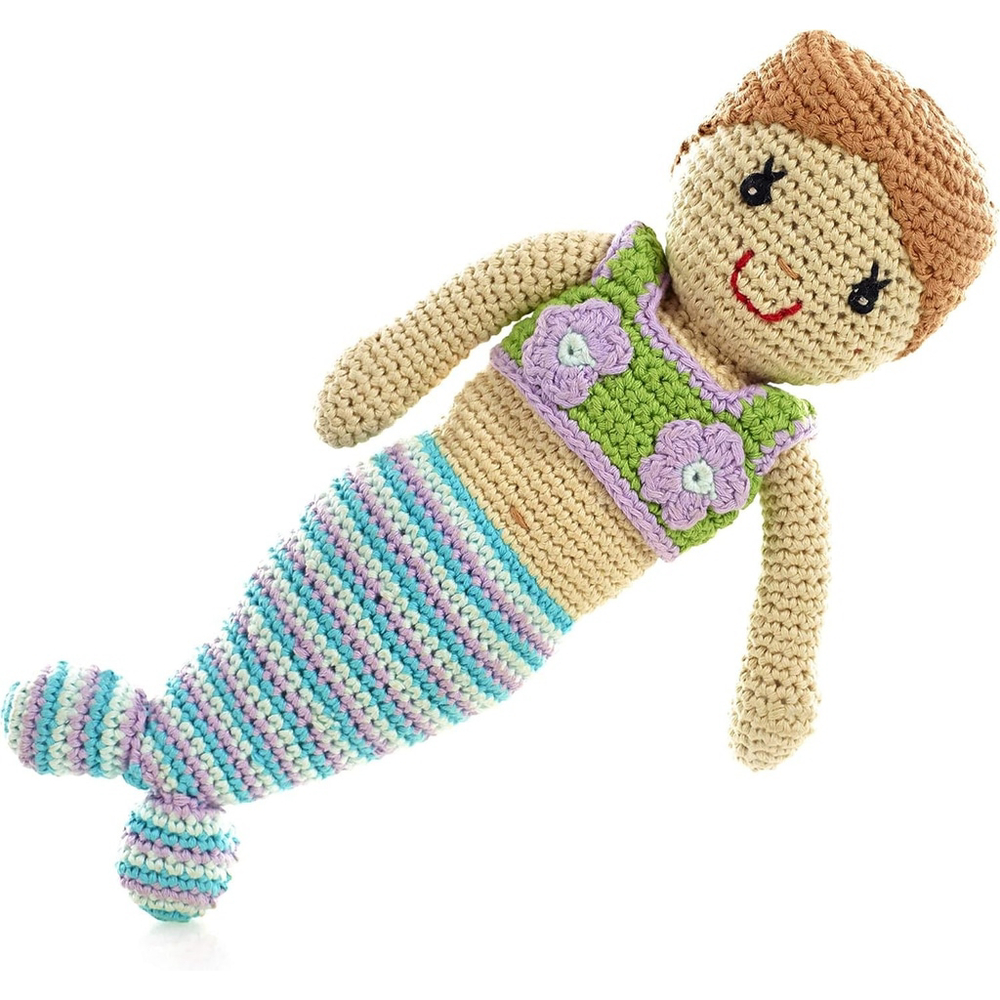 Fair Trade Pebble Brand Mermaid Plush Cotton Knitted Handmade Doll Washable